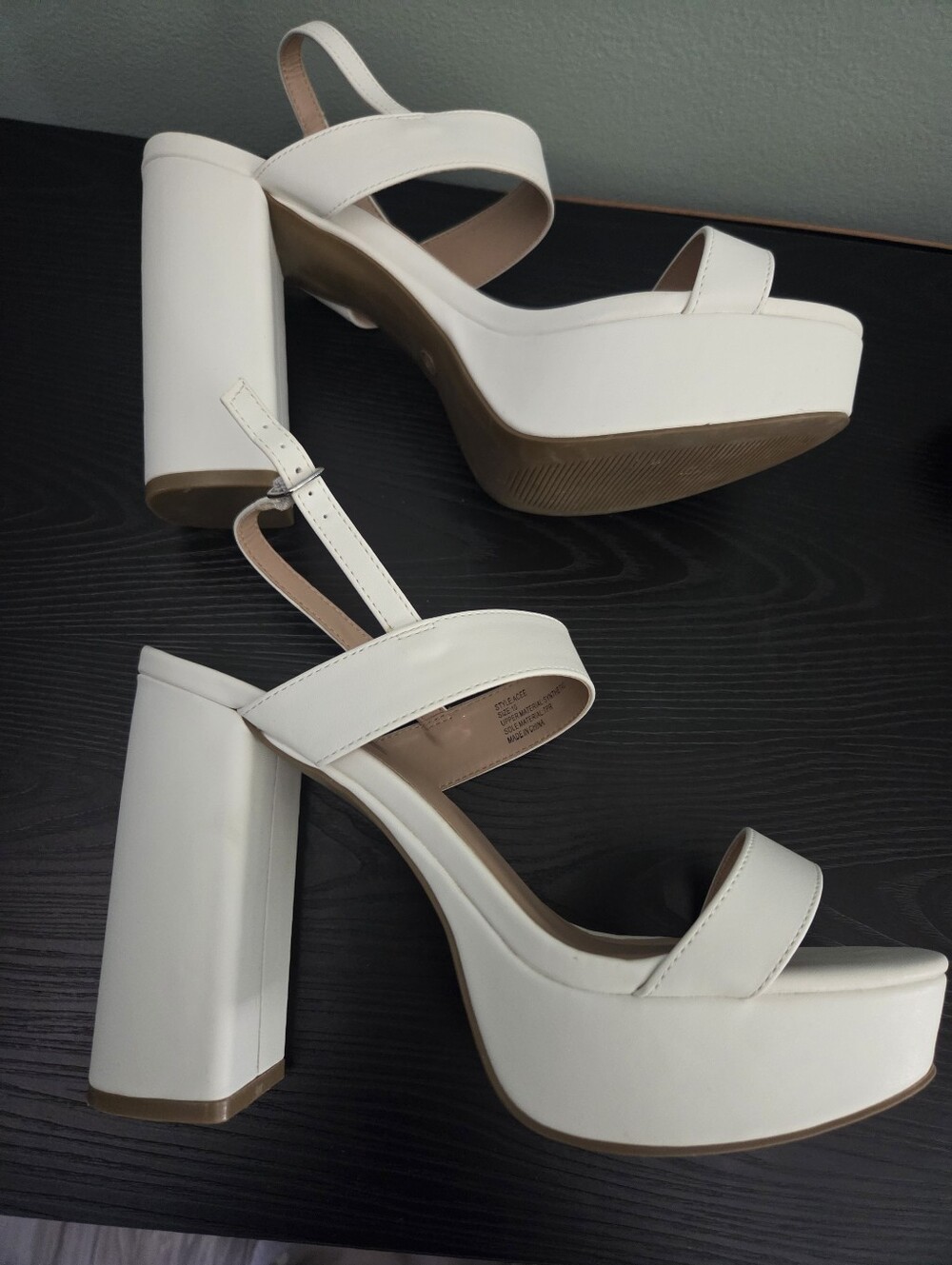 Lulu's White Leather Ankle Strap Block Heel Sandals Wedding Shoes Worn Once.